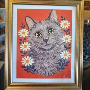 Russian Blue–Styled Cat Art Print Framed 8x10